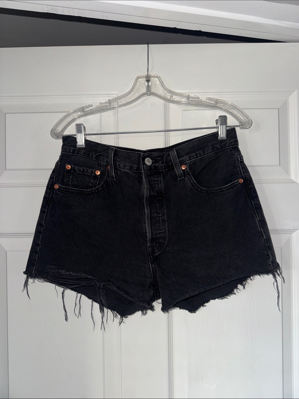 Black High-Rise Denim Cutoff Shorts - Unbranded
